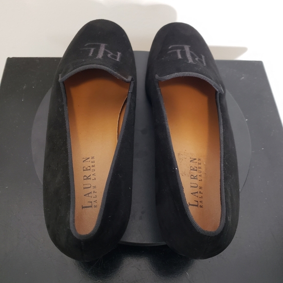Ralph Lauren Black Suede Leather Upper Embroidered Loafer Flats Women's Size 7.5 - Picture 7 of 10